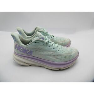 Hoka One One‎ Clifton 9 Running Shoes Womens Size 7.5 Mint Green Purple Sneakers